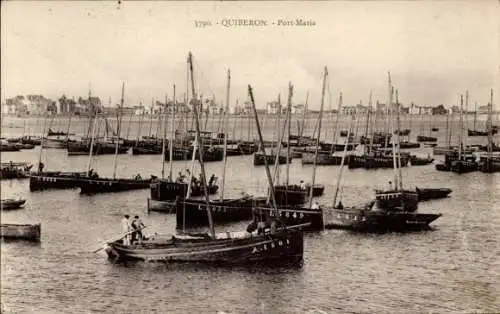 Ak Quiberon Morbihan, Boote im Wasser, Hafenansicht, viele Segelboote
