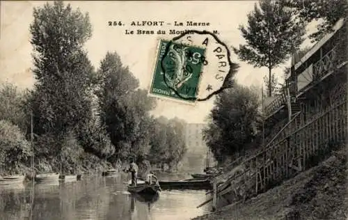 Ak Alfort Val de Marne, Flusslandschaft, Boote, Bäume, Architektur,  