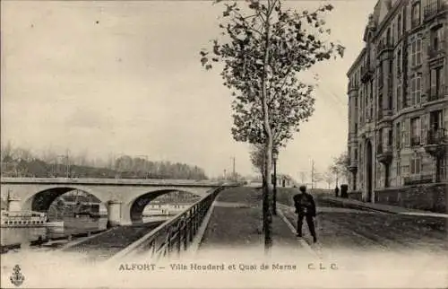 Ak Alfortville Val de Marne, Alfort, Villa Houdard, Quai de Marne, Brücke, Baum
