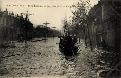 CPA Alfort Val de Marne, Inondations de janvier 1910, grande rue