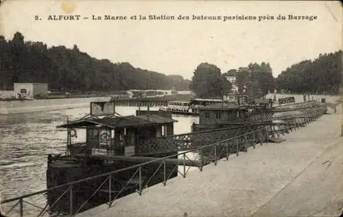 Ak Alfort Val de Marne, Blick auf die Marne, Station der Pariser Boote, Barrage