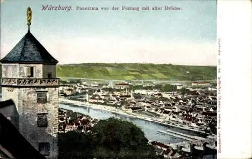 Ak Würzburg am Main Unterfranken, Panorama von der Festung, alte Brücke, Stadtansicht, farbig