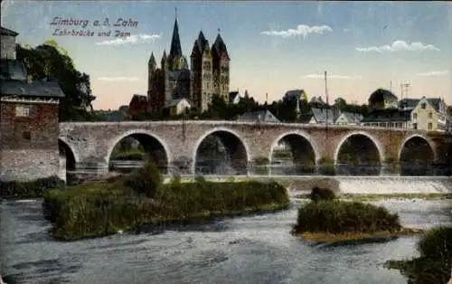 Ak Limburg an der Lahn, Lahnbrücke, Dom,  Architektur, Wasserlandschaft