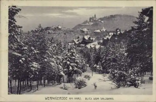 Ak Wernigerode im Harz, Verschneite Landschaft, Blick auf  Berge im Hintergrund