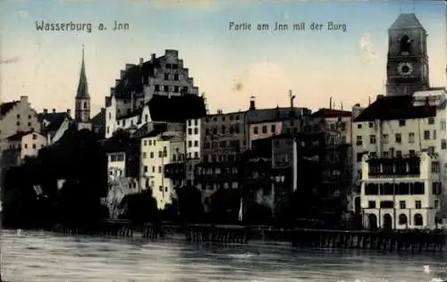 Ak Wasserburg am Inn Oberbayern, Wasserburg a. Inn, Partie am Inn mit der Burg