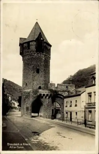 Ak Braubach am Rhein, Alter Turm, Braubach a. Rhein,  Architektur, Straße