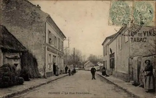 Ak Fosses Val-d'Oise, Straßenansicht, Häuser, Schilder, Menschen, Weg, bemooster Weg, Tabakladen