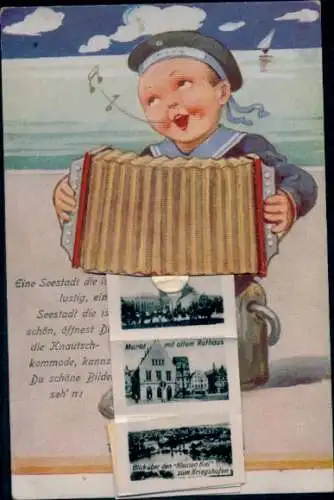 Leporello Ak Kiel, Markt, Rathaus, Kriegshafen