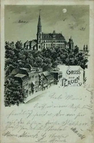 Mondschein Litho Plauen im Vogtland, Schloss