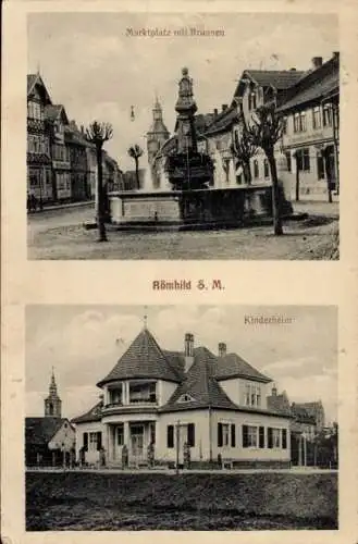 Ak Römhild in Thüringen, Marktplatz mit Brunnen, Kinderheim,  Architektur