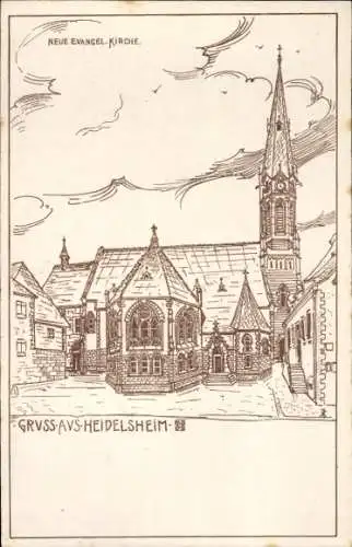 Künstler Ak Heidelsheim Bruchsal im Kraichgau, Neue evangelische Kirche