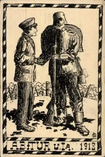 Künstler Ak Offnadingen Ehrenkirchen im Breisgau, Soldat beglückwünscht, Abitur U. IA. 1918