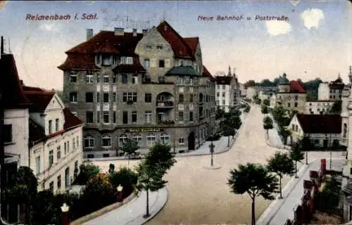 Ak Dzierżoniów Reichenbach Eulengebirge Schlesien, Neue Bahnhofstraße, Poststraße