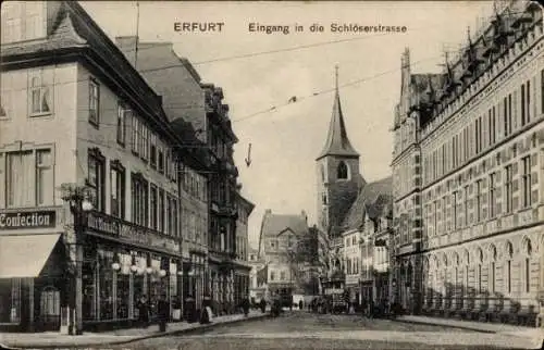 Ak Erfurt in Thüringen, Eingang in die Schlösserstraße, Konfektionsgeschäft, alte Architektur, St