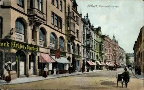 Ak Erfurt in Thüringen,  Bahnhofstraße,  Architektur, Geschäft Krüger-Oberbeck