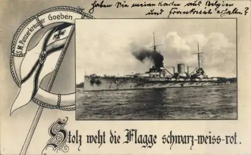 Ak Deutsches Kriegsschiff, SM Panzerkreuzer Goeben, Kaiserliche Marine, Fahne