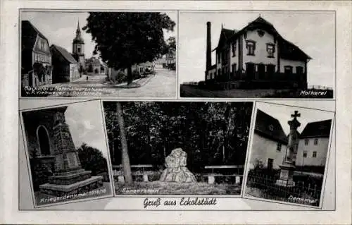 Ak Eckolstädt Bad Sulza in Thüringen, Ansicht von Backwarenhandlung, Molkerei, Kriegerdenkmal, De