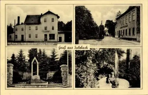 Ak Sulzbach Apolda Weimarer Land Thüringen, Bäckerei Ludwig Edelhof, Kriegerdenkmal, Springbrunnen
