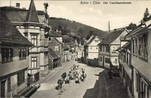 Ak Ruhla b. Eisenach, Kühe in der Carolinenstraße