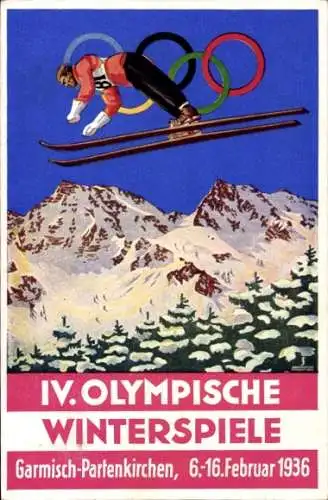 Künstler Ak Garmisch Partenkirchen in Oberbayern, Olympische Winterspiele 1936, Skisprung