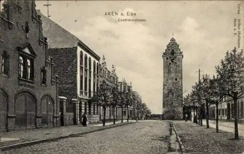 Ak Aken an der Elbe Sachsen Anhalt, Gerätehaus, Coethenerstrasse, Uhrturm, Verlag Arthur Hoffmann