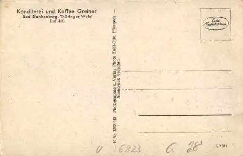Ak Bad Blankenburg in Thüringen, Konditorei Café Greiner