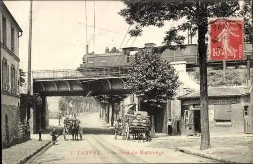 Ak Vanves Hauts de Seine, Montrouge-Brücke, Dampflokomotive