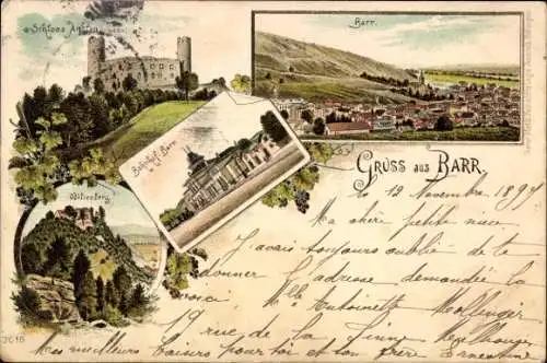 Litho Barr Elsass Bas Rhin, Schloss Andlau, Bahnhof, Odilienberg, Panorama