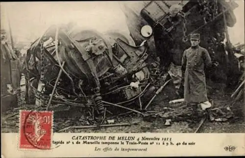 Ak Melun Seine et Marne, Eisenbahn-Katastrophe 4. November 1913