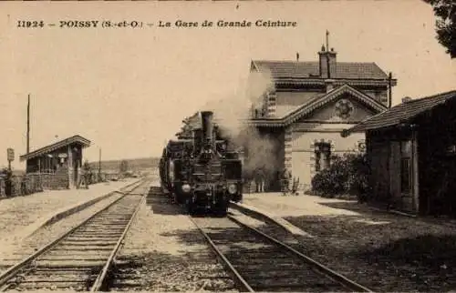 Ak Poissy Yvelines,  Grande Ceinture, Bahnhof, Gleisseite, Dampflok