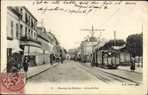 Ak Bourg la Reine Hauts de Seine, Hauptstraße, Straßenbahn