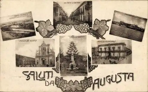 Ak Augusta Sicilia, Porto Macarese, Straßenpartie, Kirche, Palazzo Municipale