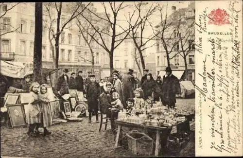 Ak Bruxelles Brüssel, Vieux Marché, Altmarkt, Handelsstände, Gemälde