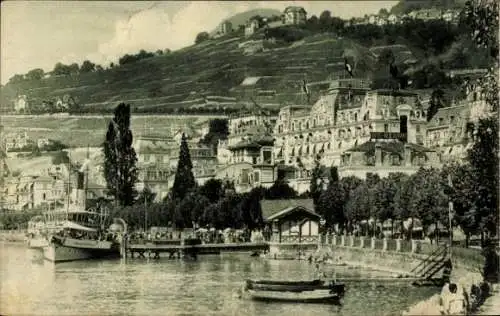 Ak Montreux Kanton Waadt Schweiz, Dampfschiff-Anlegeplatz