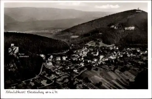 Ak Ebersteinburg Baden Baden am Schwarzwald, Luftaufnahme von  Ruine Eberstein, Wälder, Berge