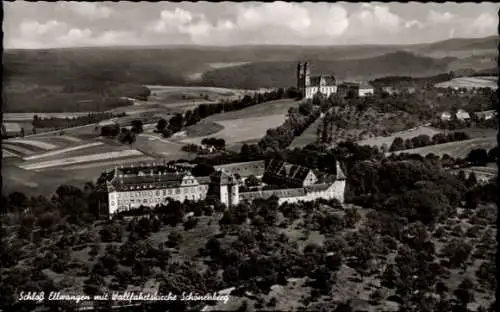 Ak Ellwangen an der Jagst Württemberg, Schloss, Wallfahrtskirche Schönenberg, Fliegeraufnahme