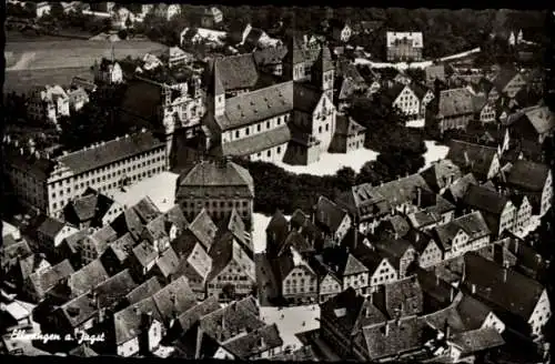 Ak Ellwangen an der Jagst Württemberg, Luftaufnahme der Stadt,  Gebäude, Dächer