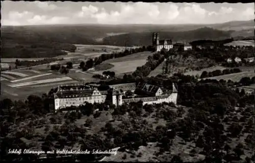 Ak Ellwangen an der Jagst Württemberg, Luftaufnahme von Schloss  Wallfahrtskirche Schönenberg
