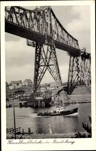 Ak Rendsburg in Schleswig Holstein, Kanalbrücke, Wasserstraße, Schiffsverkehr, schwarz-weiß