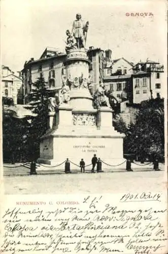 Ak Genova Genua Liguria, Monument von Christoph Kolumbus, Standort   , 1901