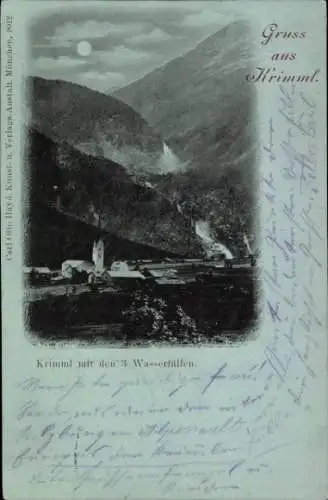 Ak Krimml in Salzburg, Gruss aus  3 Wasserfälle, beeindruckende Berglandschaft