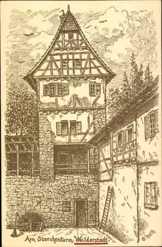 Künstler Ak Raeth, Julius, Weil der Stadt in Württemberg, Am Storchenturm