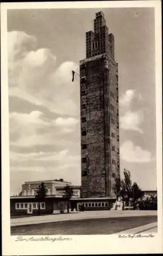 Ak Magdeburg an der Elbe, Ausstellungsturm, Wolken, Architektur, Schwarz-Weiß, 1927, Foto R. Hatz