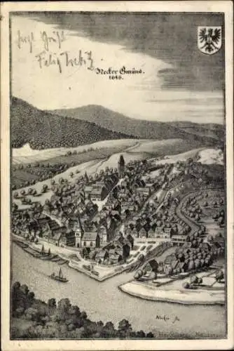 Ak Neckargemünd am Neckar, Gesamtansicht 1646