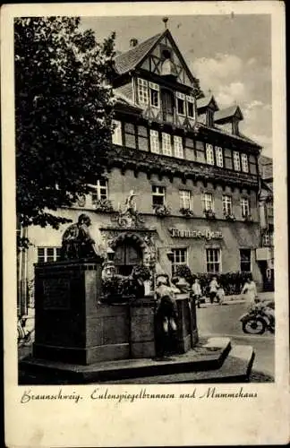 Ak Braunschweig in Niedersachsen, Eulenspiegelbrunnen, Mummchaus, Kumme-Gaus,  Gebäude
