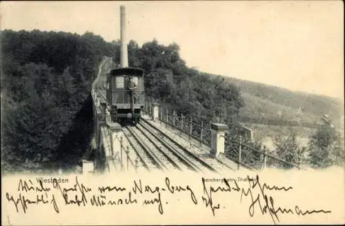 Ak Wiesbaden in Hessen, Nerobergbahn,  Straßenbahn, Landschaftsaufnahme, 1903