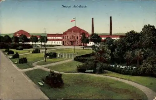 Ak Bad Rothenfelde am Teutoburger Wald, Neues Badehaus, Teutoburgerwald, Gebäude mit Fahne, Parka