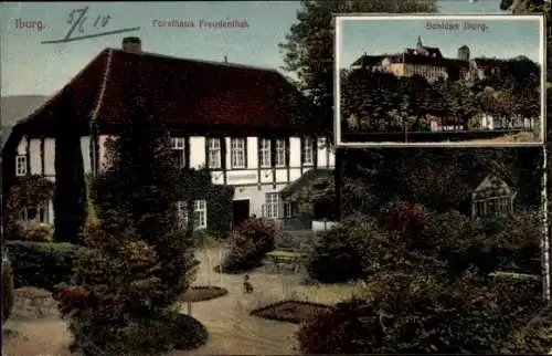 Ak Bad Iburg am Teutoburger Wald, Forsthaus Freudenthal, Schloss  Gartenanlage,  Architektur