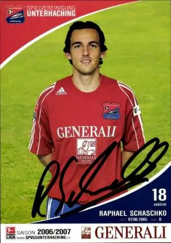 Autogrammkarte Fußballer Raphael Schaschko, SpVgg Unterhaching, Autogramm