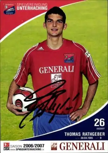 Autogrammkarte Fußballer Thomas Rathgeber, SpVgg Unterhaching, Autogramm